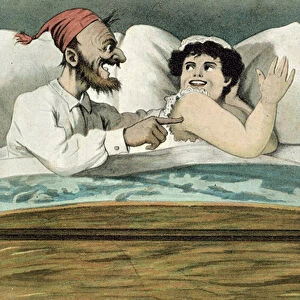 Man ticking his wife (colour litho)