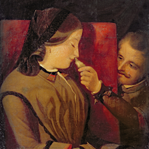 Man Tickling a Womans Nose with a Feather, c. 1860 (oil on canvas)