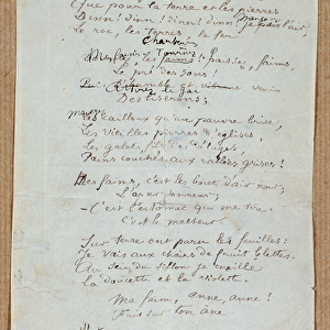 Manuscript of the poem "Les fetes de la faim"by Arthur Rimbaud
