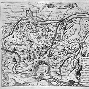 Map of Ancient Rome (etching) (b / w photo)