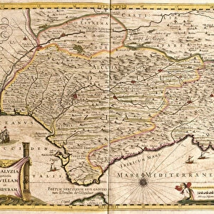 Map of Andalusia, with Seville and Cordoba (Spain) (etching, 1671)