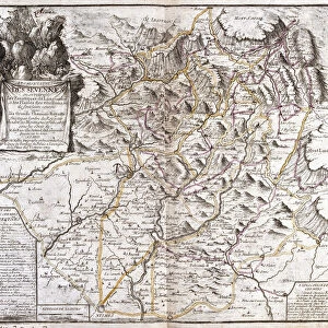 Map of the Cevennes (France) (Engraving, 1717)
