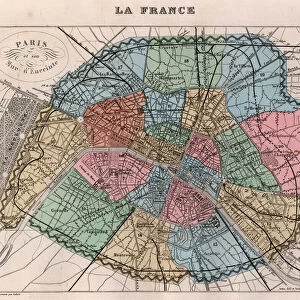 Map of the city of Paris in 1876. - France and its Colonies. Atlas illustrates one hundred and five maps drawn from the maps of the depot of war, bridges and footwear and the Navy by M. VUILLEMIN. 1876