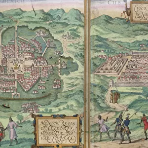 Map of Mexico and Cuzco, from Civitates Orbis Terrarum