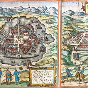 Map of Mexico (Mexico) and Cuzco (Cusco) (Peru) (etching, 1572-1617)