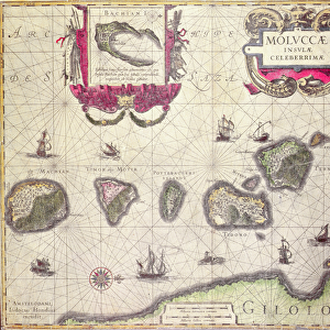 Map of The Moluccan Island, engraved by Jodocus Hondius, 1630 (colour engraving)