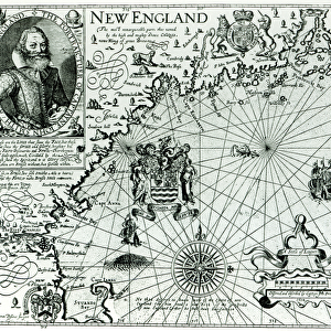Map of the New England coastline in 1614, engraved by Simon de Passe (1595-1647) 1616
