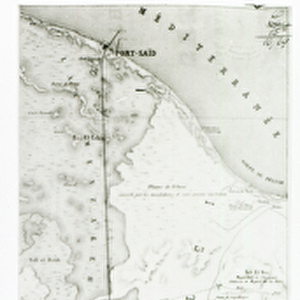 Map of the Suez Canal, c. 1869 (engraving) (b / w photo)