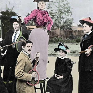 Marcel Proust French writer in the middle of a group of young women playing guitar on a