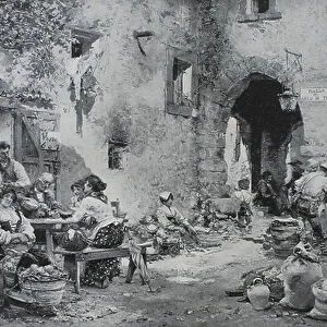 Market in Subiaco, 1888, Italy, History, digital reproduction of an original 19th-century painting, Europe