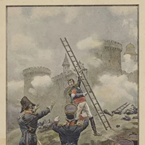 Marshal Lannes at the assault on Ratisbon, 1809 (colour litho)