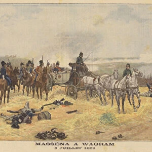 Marshal Massena at the Battle of Wagram, 6 July 1809 (colour litho)
