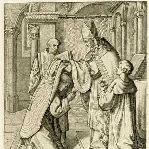 Martin Luther is ordained as a priest, 1850s (engraving)