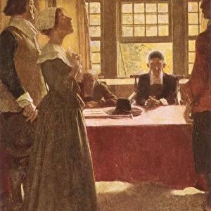 Mary Dyer Brought Before Governor Endicott, illustration from The Hanging of