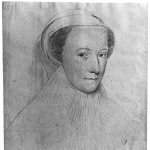 Mary, Queen of Scots (1542-87) in white mourning, 1560 (pen & ink on paper) (b / w photo)