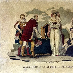 Mary Stuart at the feet of Elizabeth I, in the opera Maria Stuarda