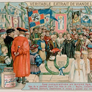 Masons, Carpenters, Locksmiths, Cabinetmakers, Roofers, Smiths and Glaziers Lay the First Stone of a City Hall (chromolitho)