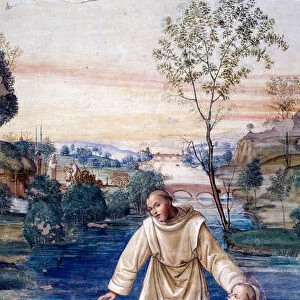Maur walks on water to rescue st Placid Detail Cloister fresco by Antonio Bazzi dit il