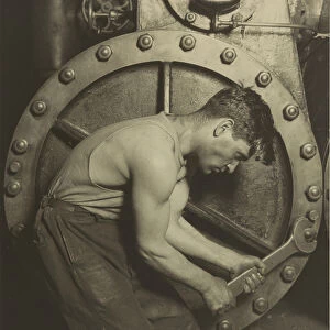 Mechanic and Steam Pump, 1921 (b / w photo)