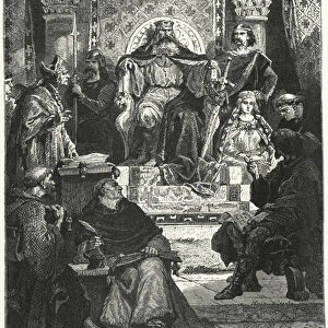 Meeting of the council of the Emperor Charlemagne (engraving)