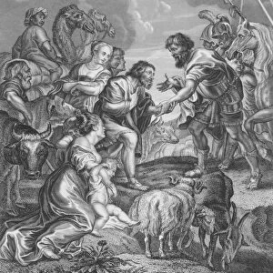 The Meeting of Esau and Jacob, Genesis, Chapter 33, Verses 1-6 (engraving)