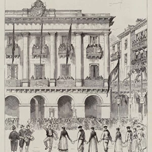 The Meeting between the Queens of England and Spain at San Sebastian (engraving)