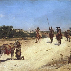 The meeting of Sancho Panza and his donkey Rucio, Illustration of Don Quixote, c