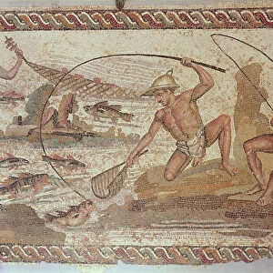Men fishing on the Nile, from Villa Nile, Leptis Magna (mosaic)