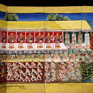 Merit making scene, page from a manuscript (gouache on paper)