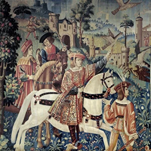 Middle Ages: the beginning for hunting falcon, on horseback