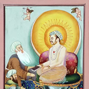 Miniature Painting of Abul Fazl Presenting Akbar Name To Mughal Emperor Akbar