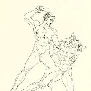 Minotaur slain by Theseus, the friend of Hercules (engraving)