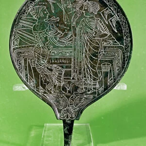 Mirror depicting Aphrodite persuading Helen to follow Paris to Troy