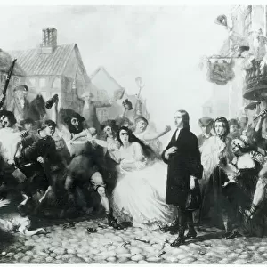 The Mobbing of John Wesley (1703-91) at Wednesbury (oil on canvas) (b&w photo)