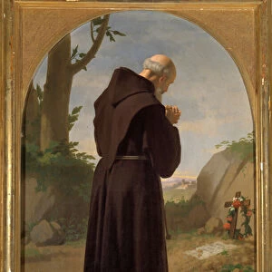 Monk praying in front of a tomb (oil on canvas, 1867)