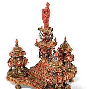 Monumental baroque inkwell, Trapani, late 17th century (gilt-copper, coral