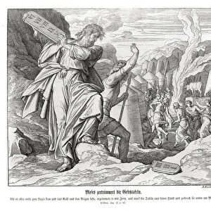 Moses breaks the commandment tablets, Exodus