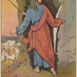 Moses Striking the Rock (colour litho)