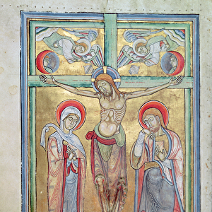Ms 108 f. 58v Crucifixion, from the Sacramentary of St. Amand (vellum)