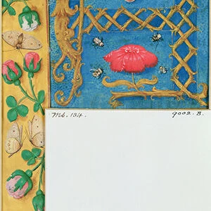 Ms 134 Illuminated letter A and side border of flowers, from a Book of Hours, c