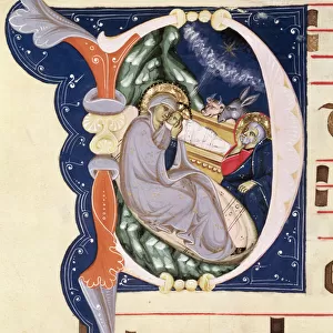 Ms 561 f. 31v Historiated initial D depicting the Nativity