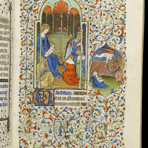 Ms 62 f. 76r Adoration of the Kings; St. John and angel with sickle