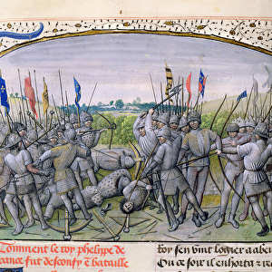 Ms 659 f. 255 r. The Battle of Crecy in 1346, 1477 (vellum)