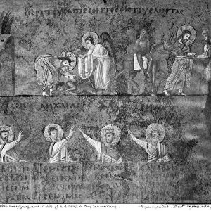 Ms EAB 664 The Good Samaritan, from the Codex Purpureus (vellum) (b / w photo)