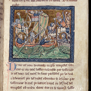 MS Marlay Add 1 f. 86 Page of text with illumination of a sea battle