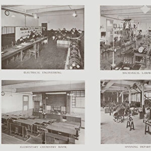 Municipal Technical Institute, Belfast, Electrical Engineering, Mechanical Laboratory, Elementary Chemistry Room, Spinning Department (b / w photo)