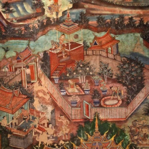 Detail of the murals of Viharn laikam portraying the Sang Thong Tales (mural)