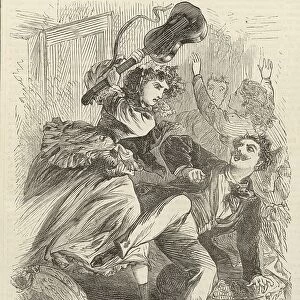 Music and discord; A scene from The Taming of the Shrew as played at Clapham (engraving)