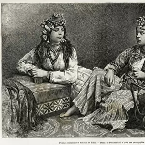 Muslim women and metouali from Sidon. Engraving by Y. Pranishnikoff, to illustrate the story La Syria d aujourd hui, by M. Lortet, dean of the Faculty of Medicine of Lyon, charged with a scientific mission by the Ministry of Public Education
