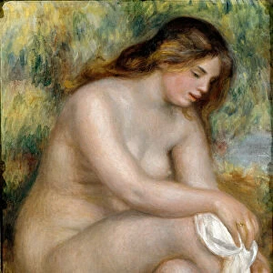 Naked sitting (bather wiping her leg), 1910 (oil on canvas)